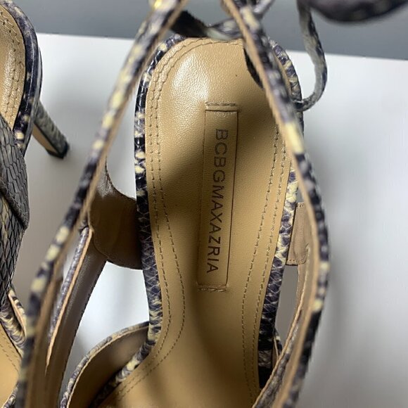 BCBGMaxAzria Snake Print Leather Strappy Stiletto Heels - Size 8/38 - Excellent - Picture 7 of 10